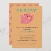 かわいい小さなピンクの鳥のテーマ女の子の赤ちゃんシャワー 招待状 (正面/裏面)