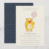 かわいい小さなピンクの黄色のモンスターベビーシャワー招待状 サンキューカード (正面/裏面)