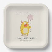 かわいい小さなピンクの黄色のモンスターベビーシャワー招待状 ペーパープレート (正面)