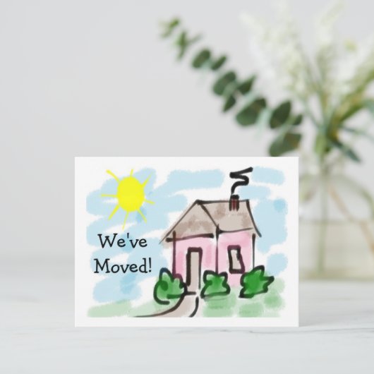 かわいい小さなピンクハウス引越し告知 案内ポストカード (スタンド正面)