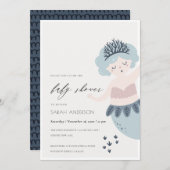 かわいい小さなピンク色のマーメイドベビーシャワー招待状 サンキューカード (正面/裏面)