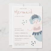 かわいい小さなピンク色のマーメイドベビーシャワー招待状 サンキューカード (正面)