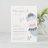 かわいい小さなピンク色のマーメイドベビーシャワー招待状 サンキューカード (スタンド正面)