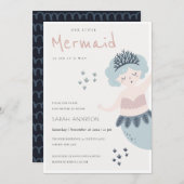 かわいい小さなピンク色のマーメイドベビーシャワー招待状 サンキューカード (正面/裏面)