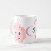 かわいい小さなピンク色のモノグラムの豚 コーヒーマグカップ (正面左)