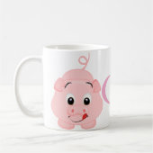 かわいい小さなピンク色のモノグラムの豚 コーヒーマグカップ (左)