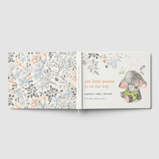 かわいい小さなピーナッツ象の葉の赤ちゃんシャワー ゲストブック (全面)