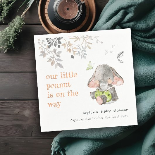 かわいい小さなピーナッツ象の葉の赤ちゃんシャワー スタンダードカクテルナプキン