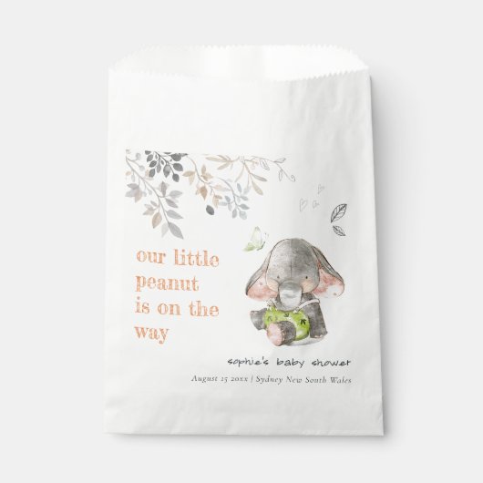かわいい小さなピーナッツ象の葉の赤ちゃんシャワー フェイバーバッグ (正面)