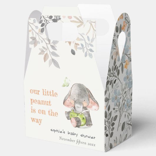 かわいい小さなピーナッツ象の葉の赤ちゃんシャワー フェイバーボックス (オープン)