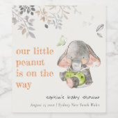 かわいい小さなピーナッツ象の葉の赤ちゃんシャワー ワインラベル (シングルラベル)