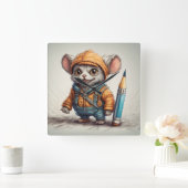 かわいい小さなファンタジーの鉛筆アーティスト スクエア壁時計 (ホーム)