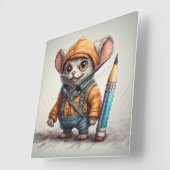 かわいい小さなファンタジーの鉛筆アーティスト スクエア壁時計 (傾斜)