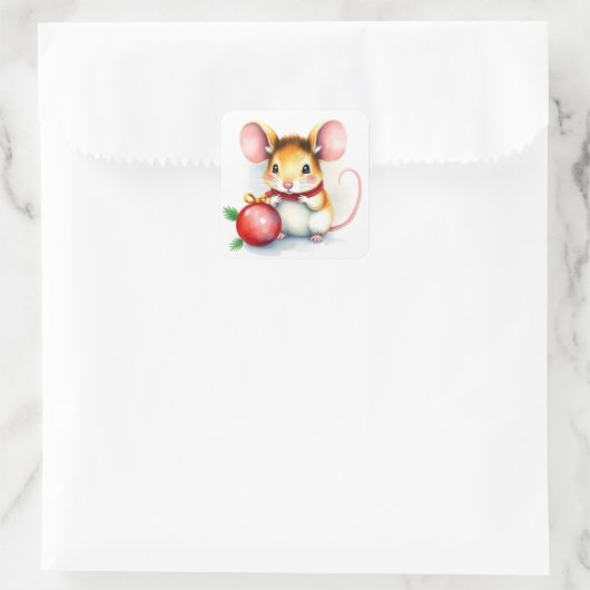 かわいい小さなフェスティバルクリスマスマウスとオーナメント スクエアシール (バッグ)