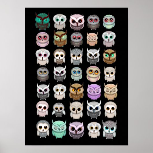 かわいい小さなフクロウイラスト ポスター (正面)