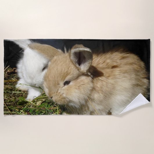 かわいい小さなフワフワのバンニー ビーチタオル (正面)
