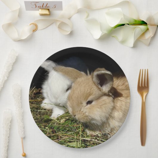 かわいい小さなフワフワのバンニー ペーパープレート (ウェディング)