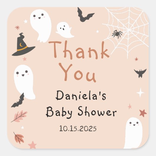 かわいい小さなブハロウィーンの赤ちゃんシャワー スクエアシール (正面)