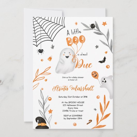 かわいい小さなブハロウィーンオレンジ色の赤ちゃんシャワー 招待状 (正面)