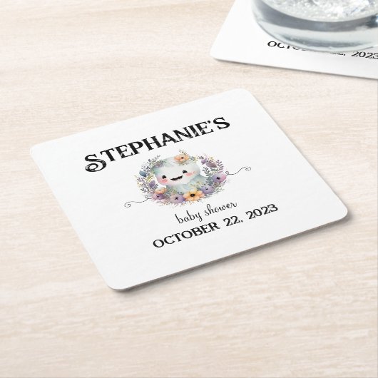 かわいい小さなブハロウィーンベビーシャワーコースター スクエアペーパーコースター (アングル)