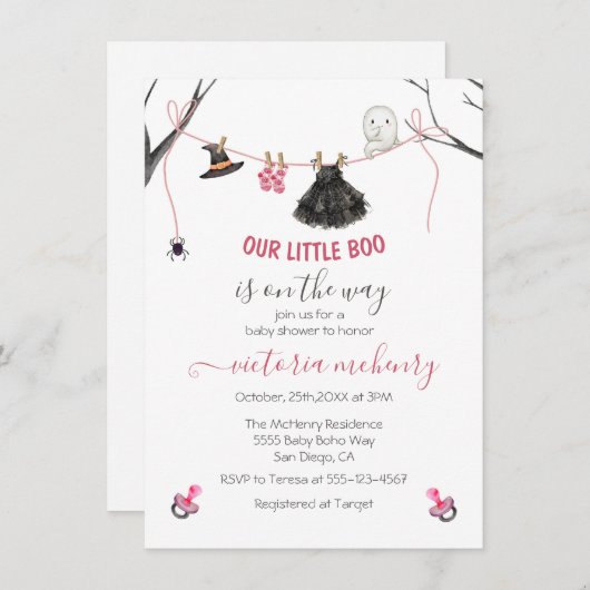 かわいい小さなブハロウィーン幽霊赤ちゃんシャワー 招待状 (正面/裏面)
