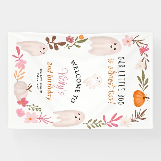 かわいい小さなブハロウィーン2nd誕生日へようこそ 横断幕 (横)