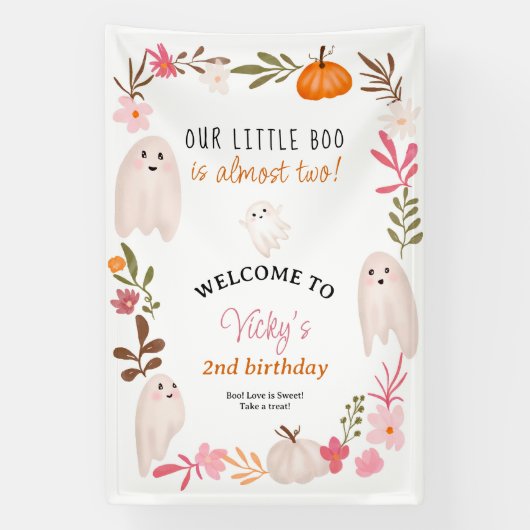かわいい小さなブハロウィーン2nd誕生日へようこそ 横断幕 (縦)