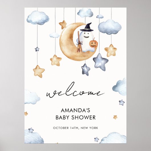 かわいい小さなブーの月の星ベビーシャワーへようこそ ポスター (正面)