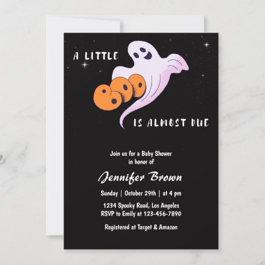かわいい小さなブー幽霊ハロウィーンベビーシャワー 招待状 (正面)