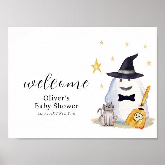 かわいい小さなブー幽霊男の子ベイビーシャワーへようこそ ポスター (正面)