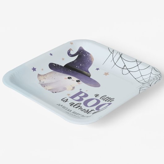 かわいい小さなブー水の色秋男の子のシャワー ペーパープレート (傾斜あり)