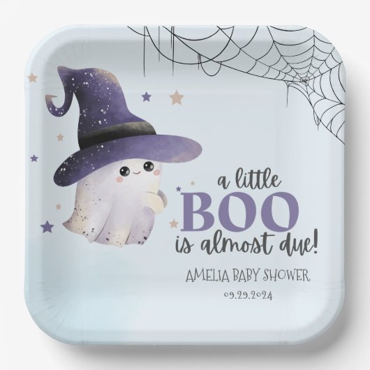 かわいい小さなブー水の色秋男の子のシャワー ペーパープレート (正面)