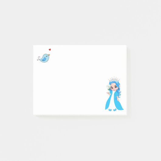 かわいい小さなプリンセスと小鳥 ポストイット (正面)