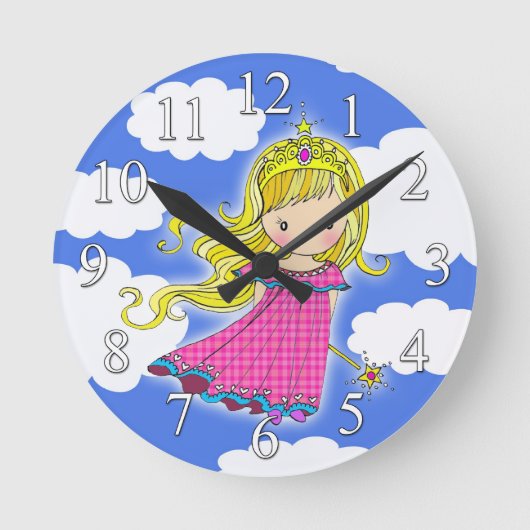 かわいい小さなプリンセスの女の子の時計 ラウンド壁時計 (正面)