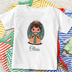 かわいい小さなプリンセスの花柄のオーダーメイド ベビーTシャツ