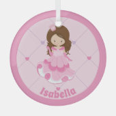 かわいい小さなプリンセスピンクカスタムの子供のクリスマス ガラスオーナメント (正面)