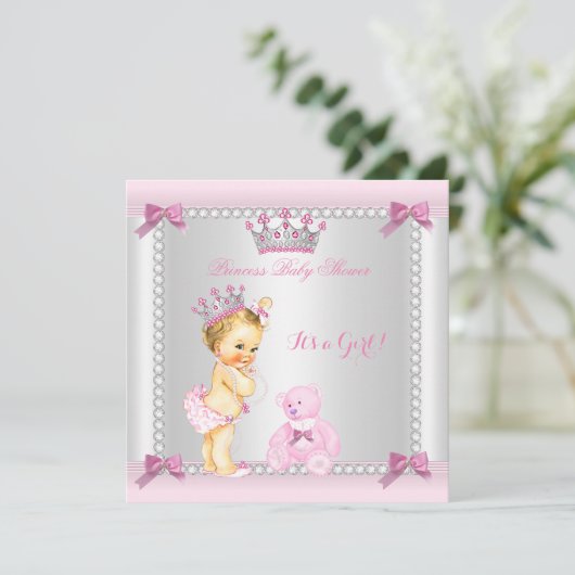 かわいい小さなプリンセスベビーシャワーガールブロンド 招待状 (スタンド正面)