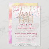 かわいい小さなプリンセスワンオンザタイム誕生日 招待状 (正面/裏面)