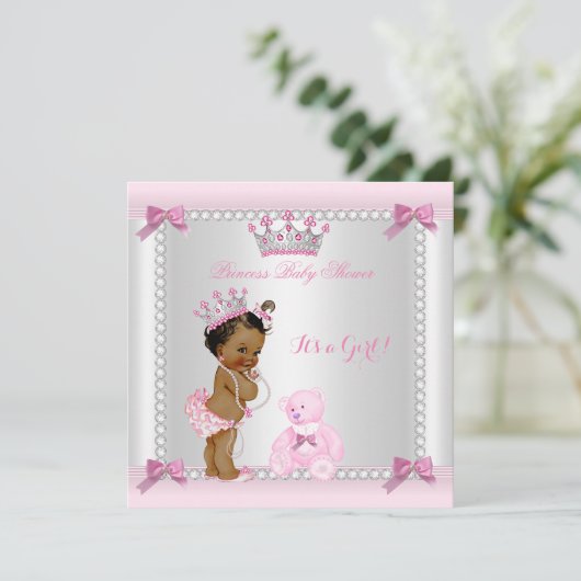 かわいい小さなプリンセス赤ちゃんシャワーガールエスニック 招待状 (スタンド正面)