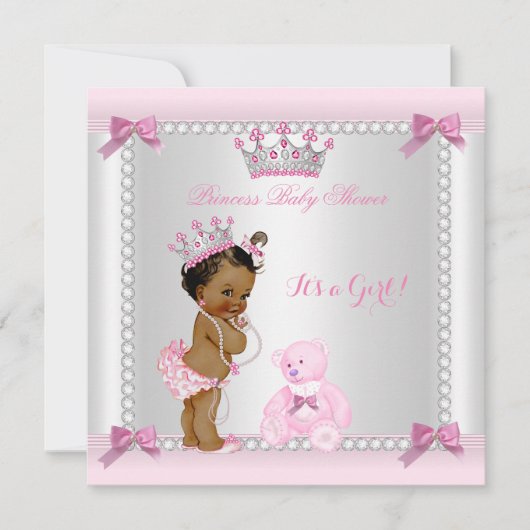 かわいい小さなプリンセス赤ちゃんシャワーガールエスニック 招待状 (正面)