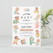 かわいい小さなベビーの方法の水の色の赤ちゃんシャワー 招待状 (スタンド正面)