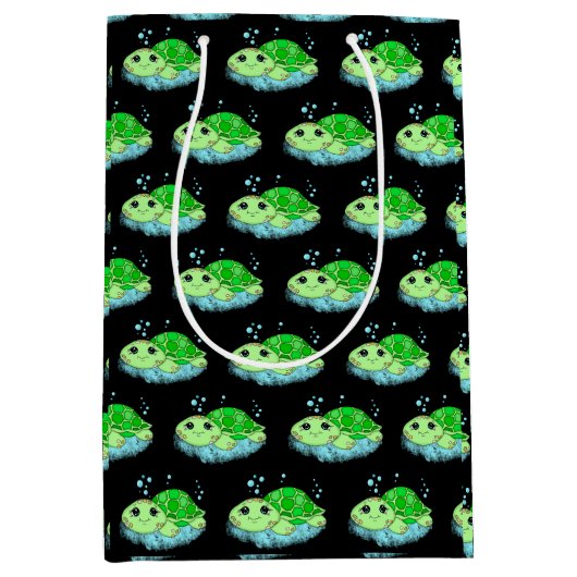 かわいい小さなベビーウミガメの誕生日またはベビーシャワー ミディアムペーパーバッグ (正面)