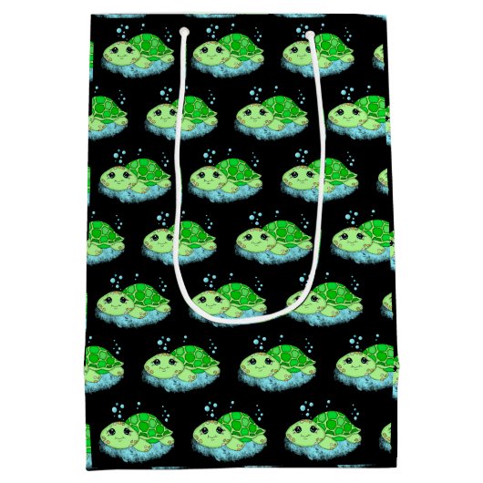 かわいい小さなベビーウミガメの誕生日またはベビーシャワー ミディアムペーパーバッグ (裏面)