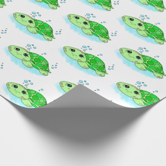 かわいい小さなベビーウミガメの誕生日またはベビーシャワー ラッピングペーパー (角)