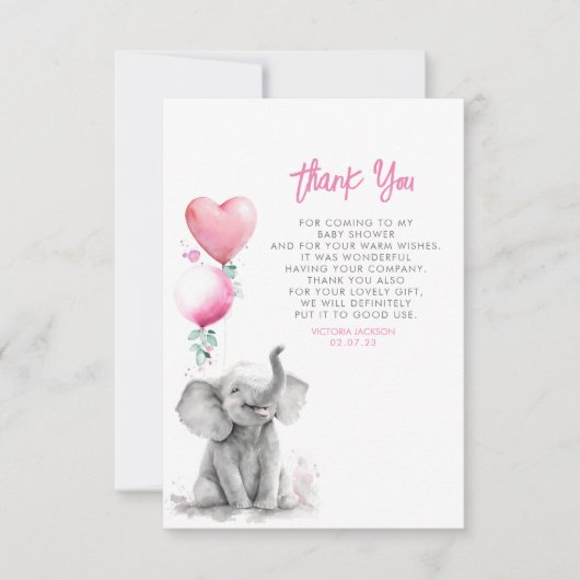 かわいい小さなベビーゾウありがとう サンキューカード (正面)