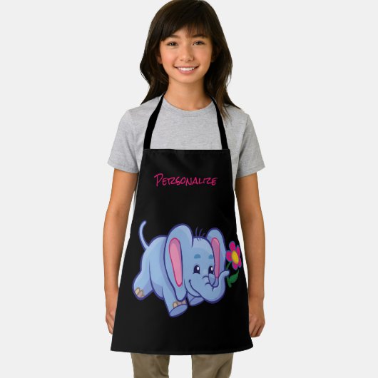 かわいい小さなベビーゾウの花の子供たちパーソナライズされた エプロン (インサイチュ)