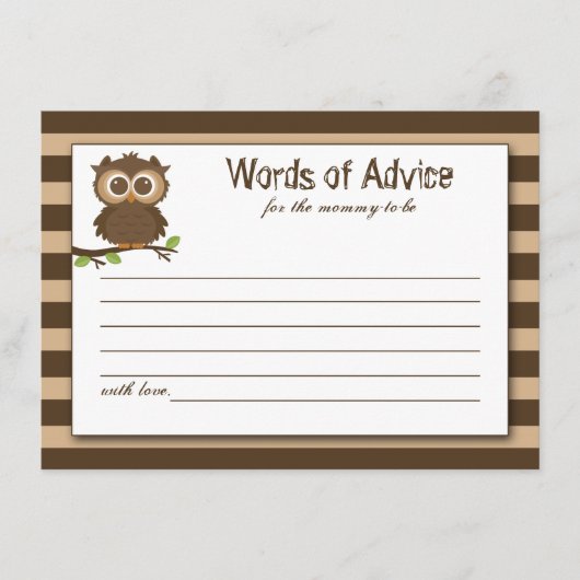 かわいい小さなベビーフクロウ |ベビーシャワーアドバイス&ウィズダム アドバイスカード (正面)