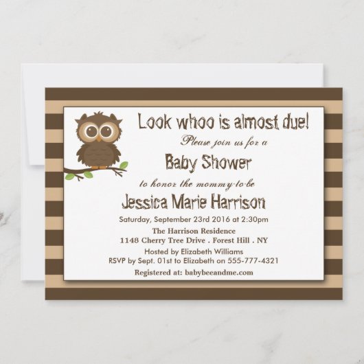 かわいい小さなベビーフクロウ | 赤ちゃんシャワー 招待状 (正面)
