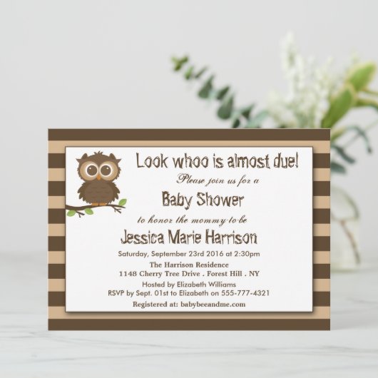 かわいい小さなベビーフクロウ | 赤ちゃんシャワー 招待状 (スタンド正面)