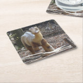 かわいい小さなベージュ恐竜コースター スクエアペーパーコースター (アングル)